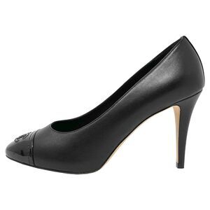 Chanel Black Leather Cap Toe Heels G33423 Classic Pumps EU39